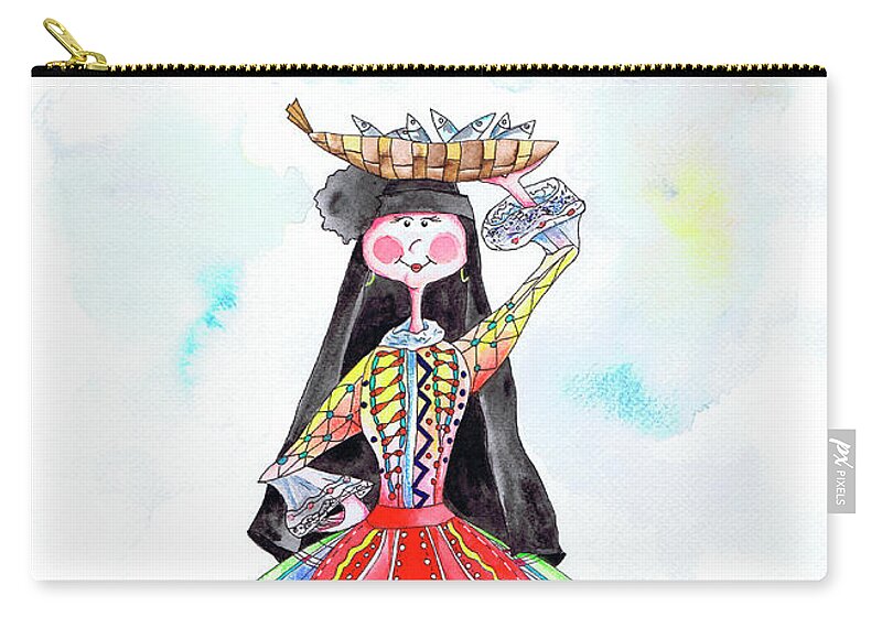 Portugal Zip Pouch featuring the painting Maria da Nazare by Isabel Salvador