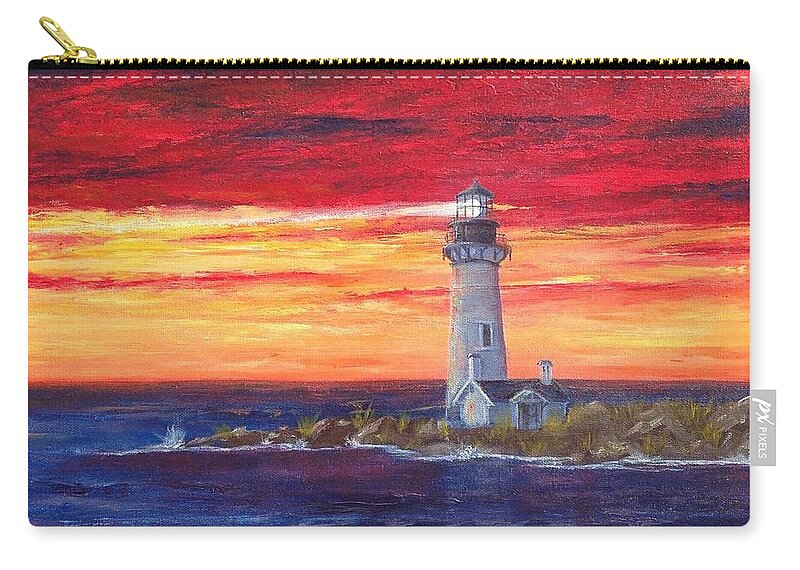 Lighthouse Zip Pouch featuring the painting Marien's View by Teresa Fry