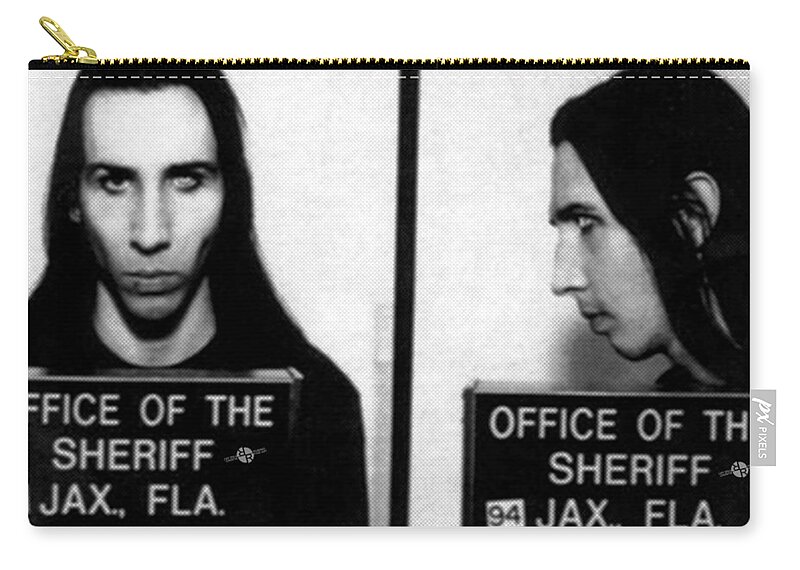 Marilyn Manson Zip Pouch featuring the photograph Marilyn Manson Mug Shot Horizontal by Tony Rubino