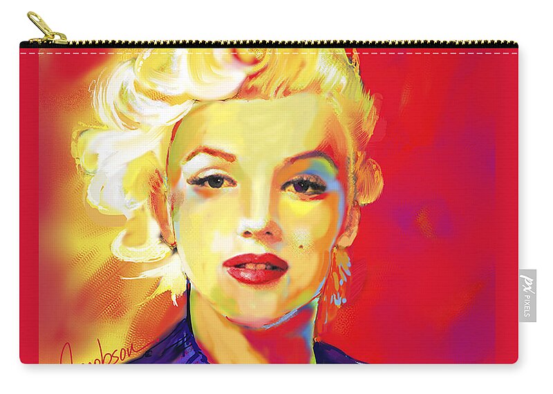 Marilyn Zip Pouch featuring the painting Marilyn Monroe 1 Red by Jackie Medow-Jacobson