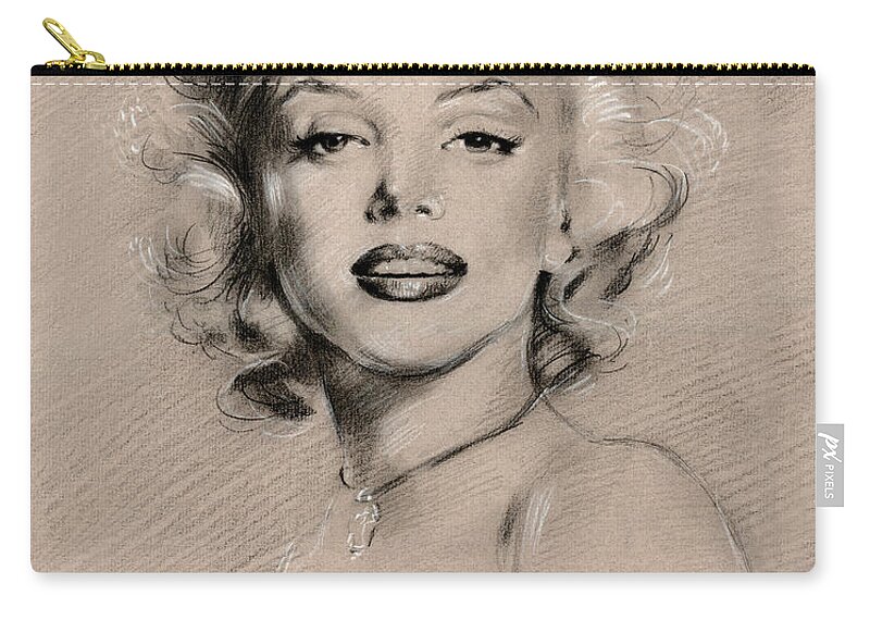 Marilyn Monroe Art Zip Pouch featuring the drawing Marilyn Monroe by Ylli Haruni