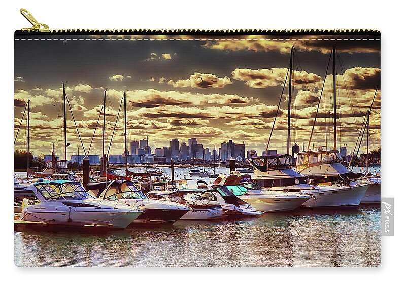 Boston City Skyline Zip Pouch featuring the photograph Marina and Boston city skyline by Lilia S