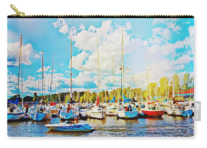 Marina Zip Pouch featuring the digital art Marina in the summertime by Tatiana Travelways