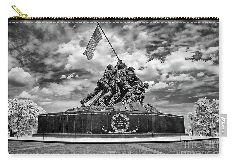 B&w Zip Pouch featuring the photograph Marine Corps War Memorial by Anthony Sacco