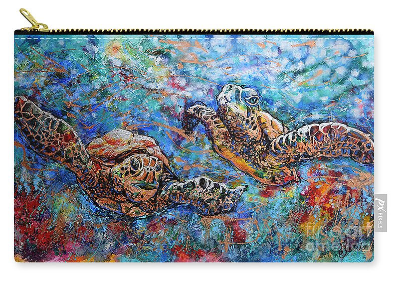 Marin Animals Carry-all Pouch featuring the painting Marine Turtles by Jyotika Shroff