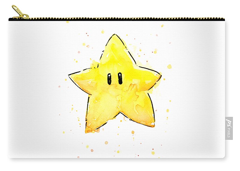 Star Zip Pouch featuring the painting Mario Invincibility Star Watercolor by Olga Shvartsur