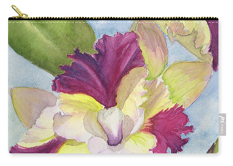 Orchid Zip Pouch featuring the painting Colorful Cattleya Orchid by Lisa Debaets