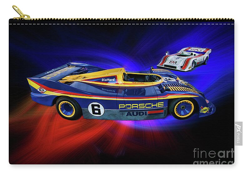 Mark Donohue Zip Pouch featuring the photograph Mark Donohue and George Follmer Porsche by Blake Richards