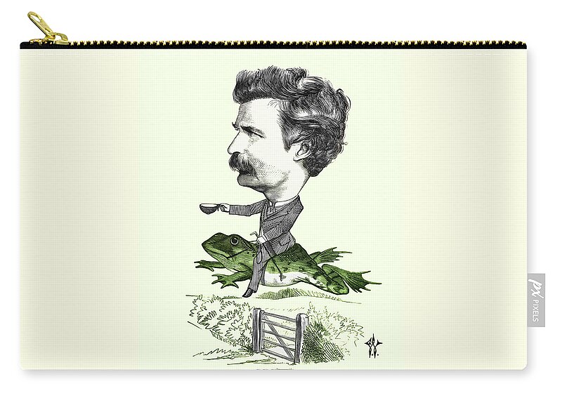 Twain Zip Pouch featuring the photograph Mark Twain Caricature Colorized by Phil Cardamone