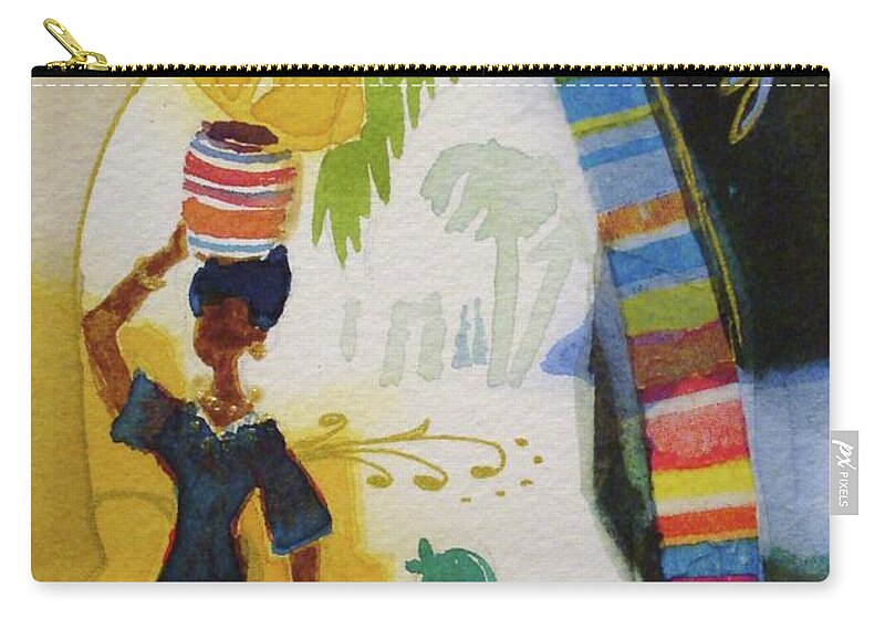 Africa Zip Pouch featuring the painting Market Day by Marilyn Jacobson