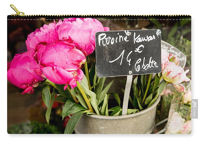 Paris Flower Market Zip Pouch featuring the photograph Market Flowers - Paris, France by Melanie Alexandra Price