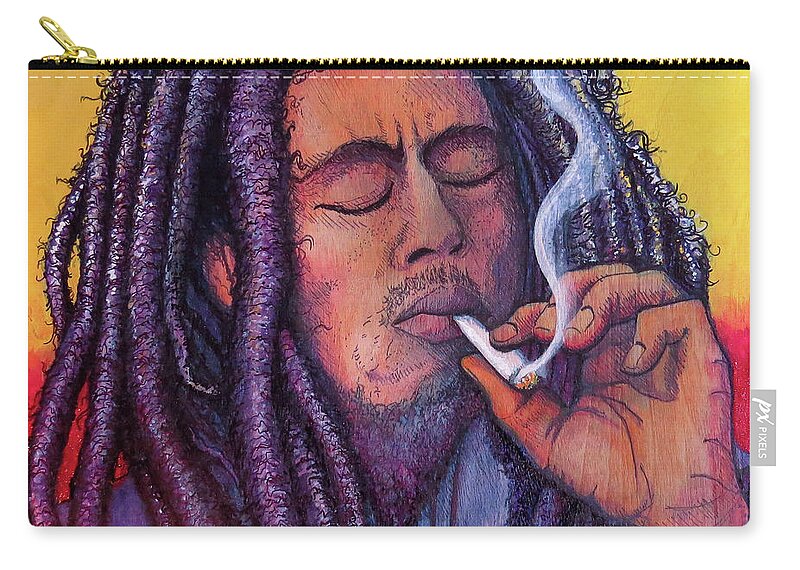 Bob Marley Zip Pouch featuring the painting Marley Smoking by David Sockrider