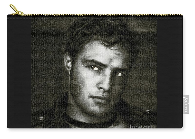 Marlon Brando Zip Pouch featuring the painting Marlon Brando - Painting by Ian Gledhill