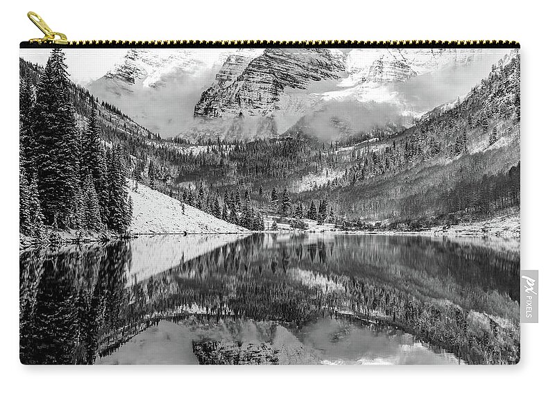 America Zip Pouch featuring the photograph Maroon Bells - Aspen Colorado - Monochrome - American Southwest 1x1 by Gregory Ballos