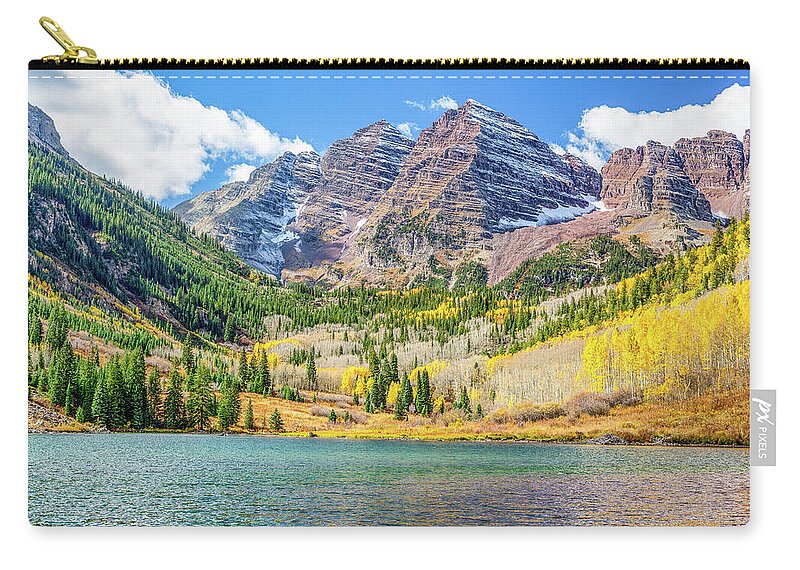Colorado Zip Pouch featuring the photograph Maroon Bells by Eric Glaser