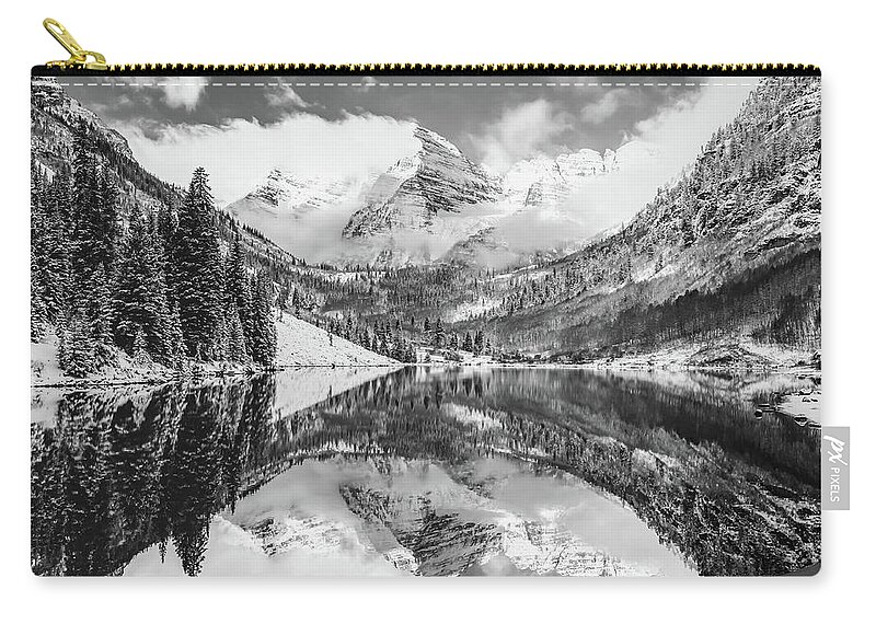 America Zip Pouch featuring the photograph Maroon Bells Monochrome Mountain Landscape - Aspen Colorado by Gregory Ballos