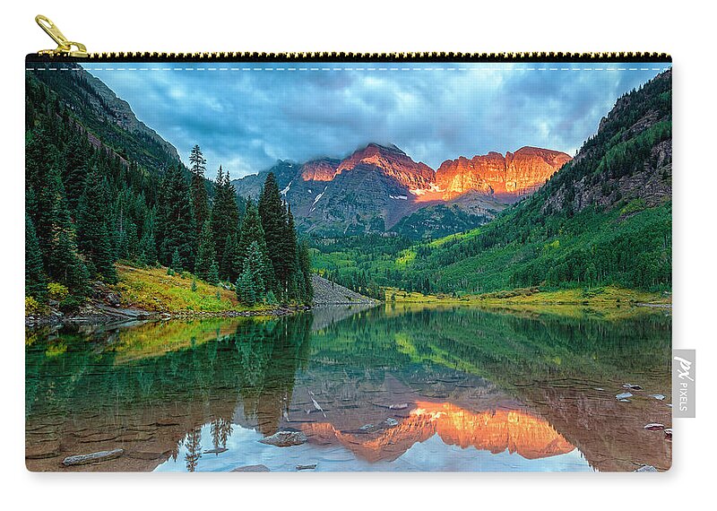 Rocky Mountains Zip Pouch featuring the photograph Maroon Bells Sunrise by John Vose