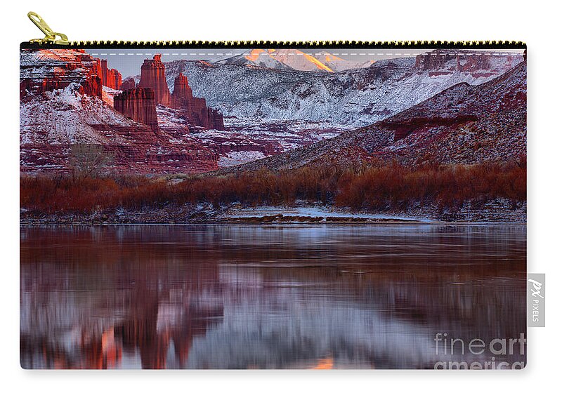 Fisher Towers Zip Pouch featuring the photograph Maroon FIsher Towers by Adam Jewell