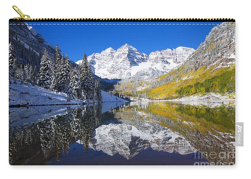 Aspen Zip Pouch featuring the photograph Maroon Lake and Bells 1 by Ron Dahlquist - Printscapes