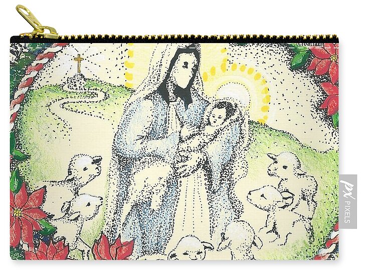 Christmas Zip Pouch featuring the drawing Mary and Jesus by Christina Verdgeline