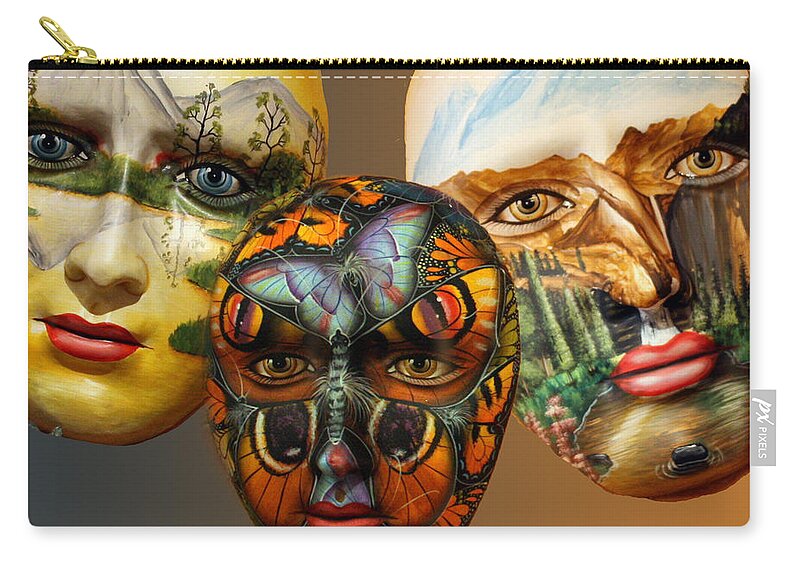 Mask Carry-all Pouch featuring the photograph Masks on the Wall by Farol Tomson