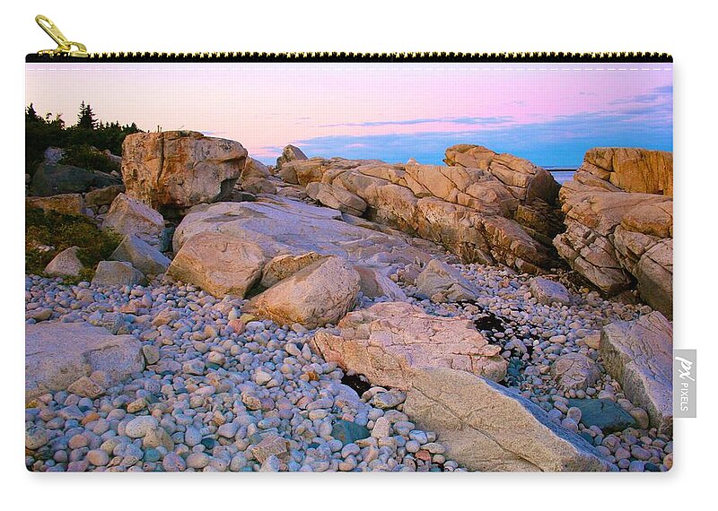 Rocks Zip Pouch featuring the photograph Mauve Light on Schoodic Penninsula by Polly Castor