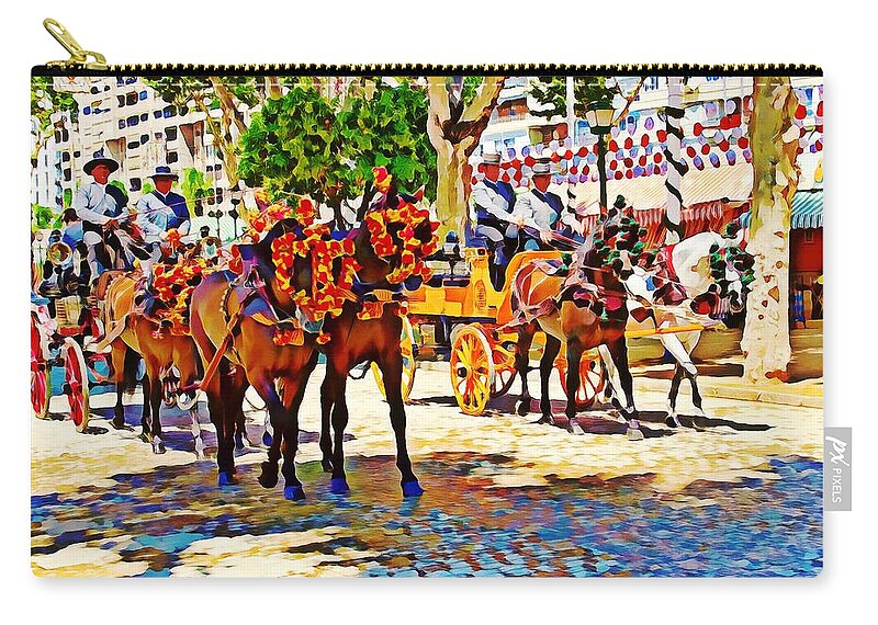 May Day Fair Zip Pouch featuring the mixed media May Day Fair in Sevilla, Spain by Tatiana Travelways