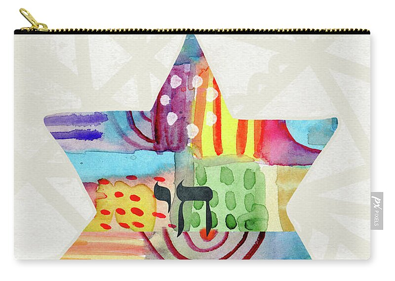 Mazel Tov Zip Pouch featuring the painting Mazel Tov Colorful Star- Art by Linda Woods by Linda Woods
