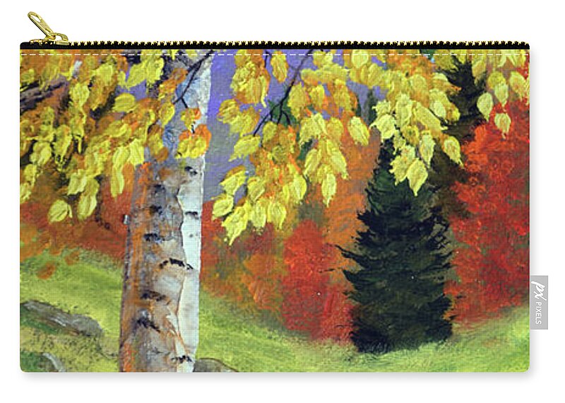 Birch Zip Pouch featuring the painting Meadow Birch In Autumn by Frank Wilson