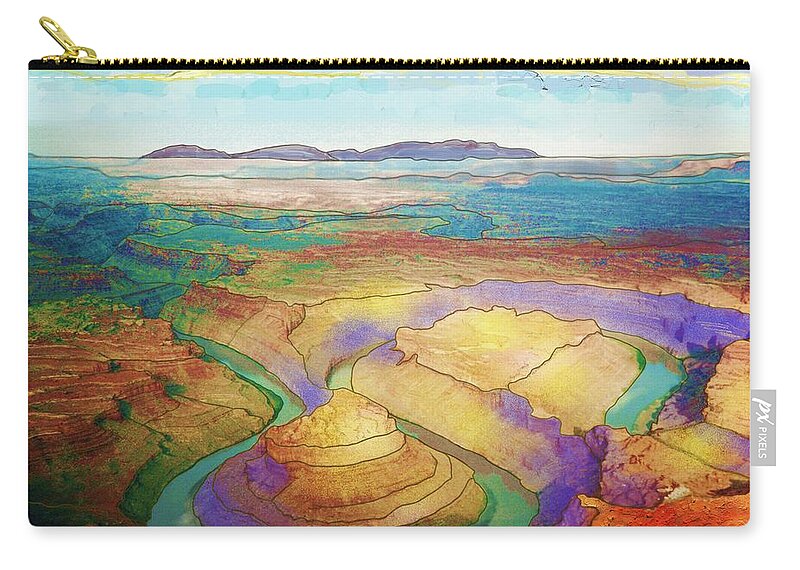 Victor Shelley Zip Pouch featuring the painting Meander Canyon by Victor Shelley