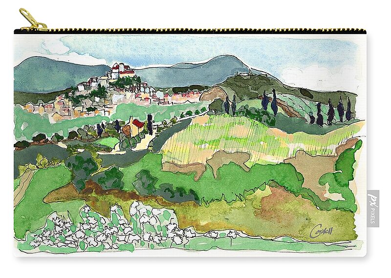 Italian Landscaoe Zip Pouch featuring the painting Medieval Magic - Montecampano Southern Umbria by Joan Cordell