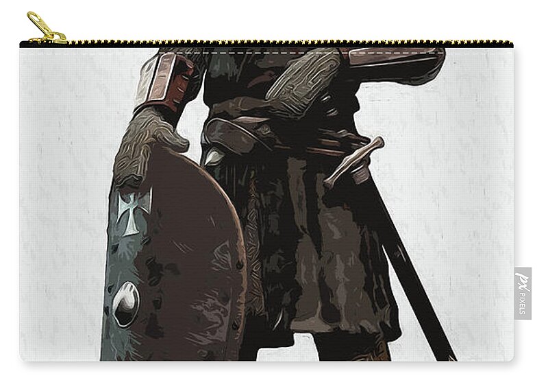 Medieval Infantry Zip Pouch featuring the painting Medieval Warrior - 06 by AM FineArtPrints