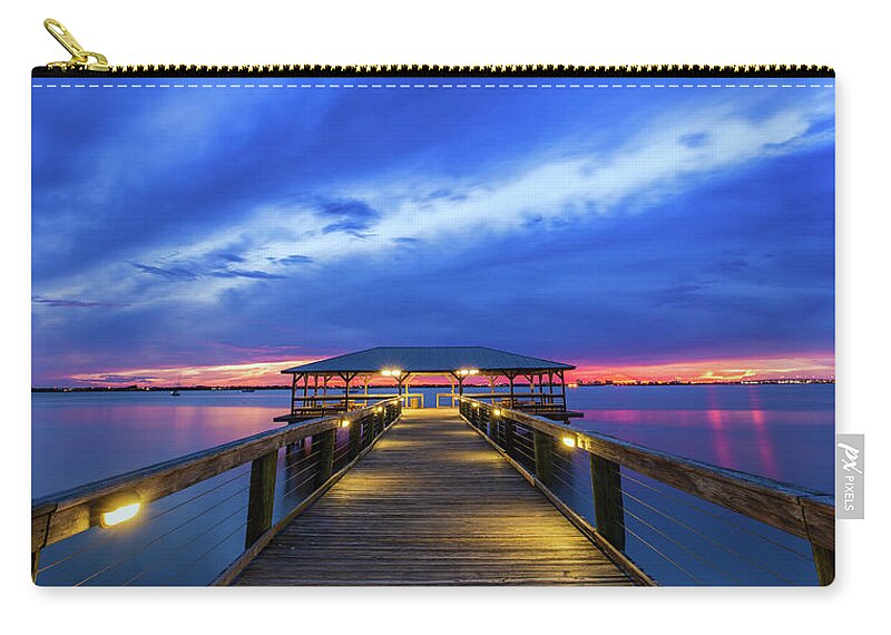 Melbourne Beach Pier Zip Pouch featuring the photograph Melbourne Beach pier sunset by Stefan Mazzola