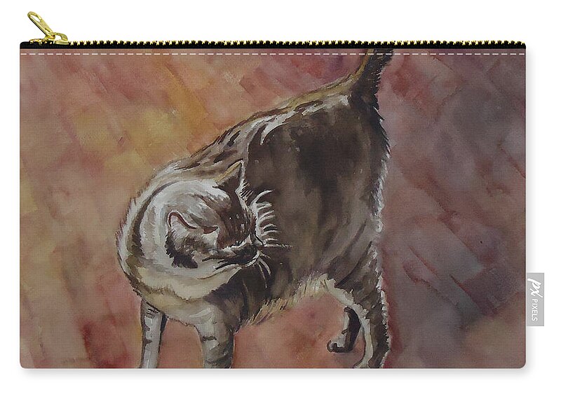 A Cat With An Attitude Looking For Something To Get Into. Cat. Siamese Zip Pouch featuring the painting Meow by Charme Curtin