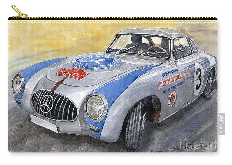 Automotive Zip Pouch featuring the painting Mercedes Benz 300 SL 1952 Carrera Panamericana Mexico by Yuriy Shevchuk