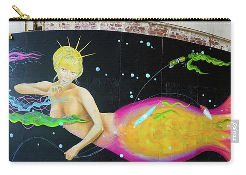 Asbury Park Zip Pouch featuring the photograph Mermaid and Jellyfish Panoramic by Colleen Kammerer