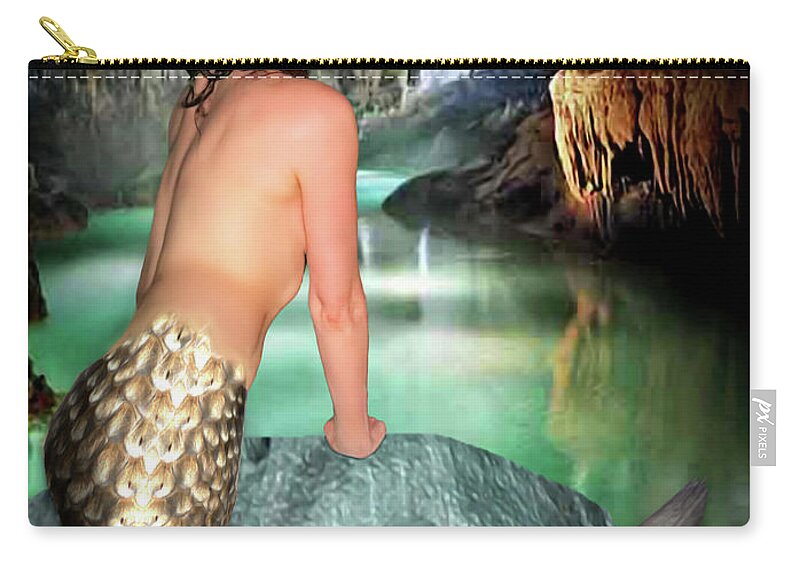 Mermaid Carry-all Pouch featuring the photograph Mermaid In A Cave by Jon Volden