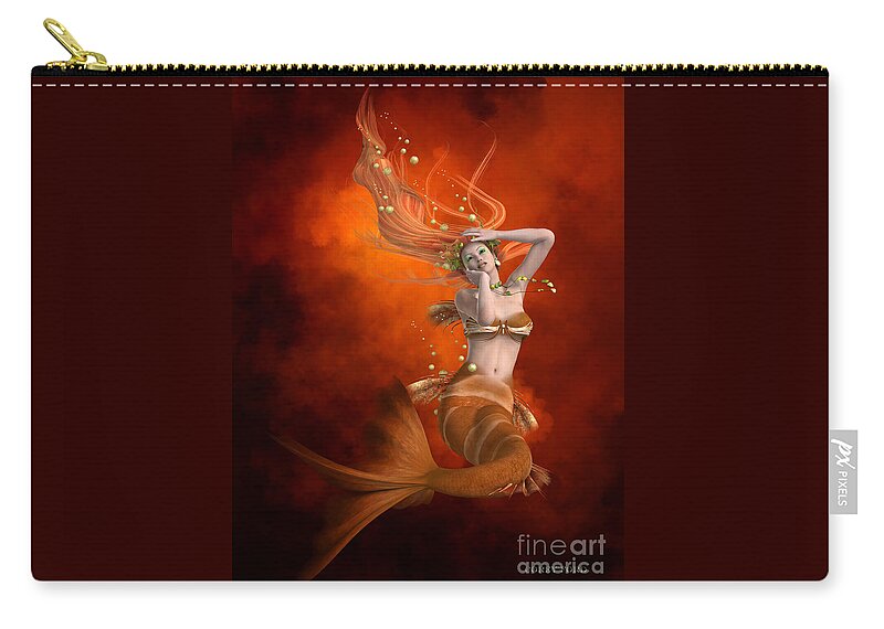 Mermaid Zip Pouch featuring the painting Mermaid in Red by Corey Ford