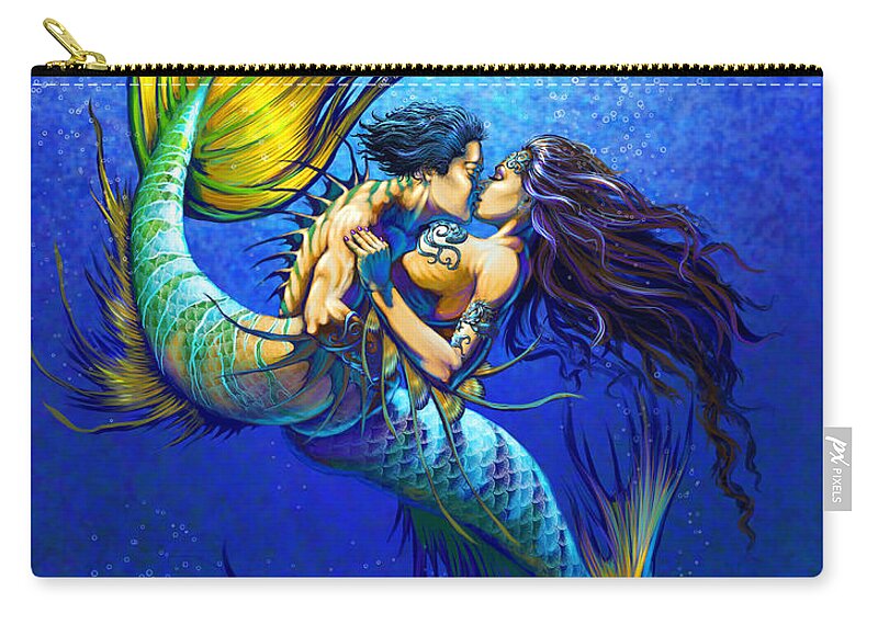 Mermaid Zip Pouch featuring the painting Mermaid Kiss by Stanley Morrison