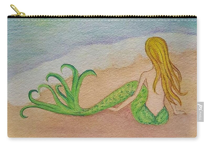 Mermaid Zip Pouch featuring the painting Mermaid Sunset by Angela Murray
