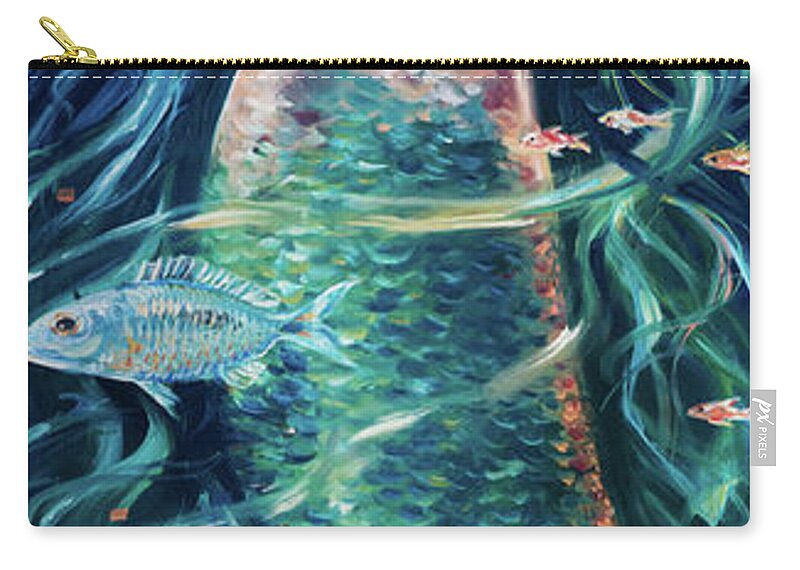 Mermaid Zip Pouch featuring the painting Mermaid Swirl Glow by Linda Olsen