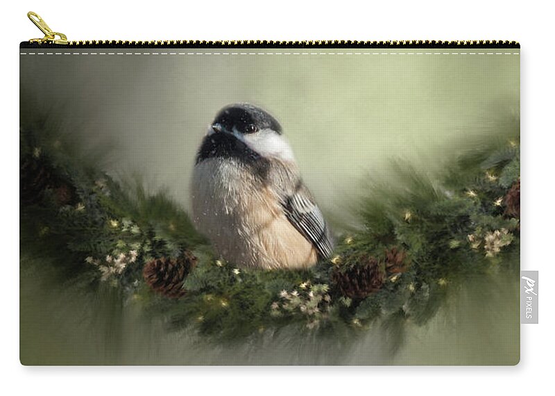 Song Bird Carry-all Pouch featuring the photograph Merry Christmas Chicadee 1 by Cathy Kovarik