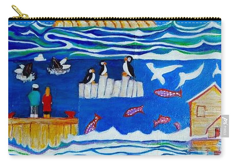 Newfoundland Zip Pouch featuring the painting Merry Time Art #2 by Myra Evans