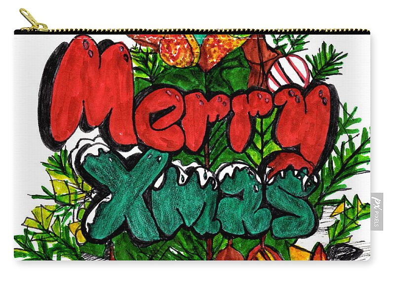 Christmas Zip Pouch featuring the mixed media Merry Xmas by Michelle Gilmore