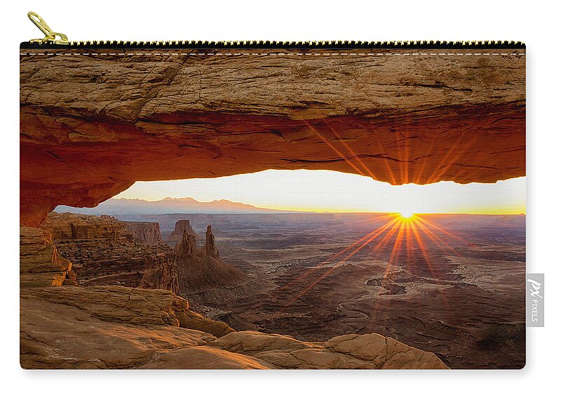 Mesa Arch Sunrise Canyonlands National Park Moab Utah Zip Pouch featuring the photograph Mesa Arch Sunrise - Canyonlands National Park - Moab Utah by Brian Harig