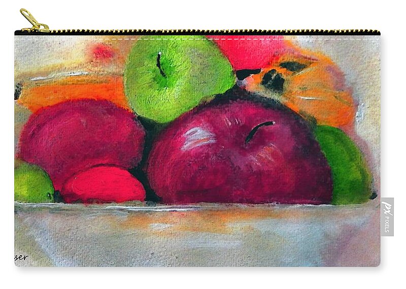 Fruit Zip Pouch featuring the painting Messing Around With Fruit Bowl Design on White by Lisa Kaiser