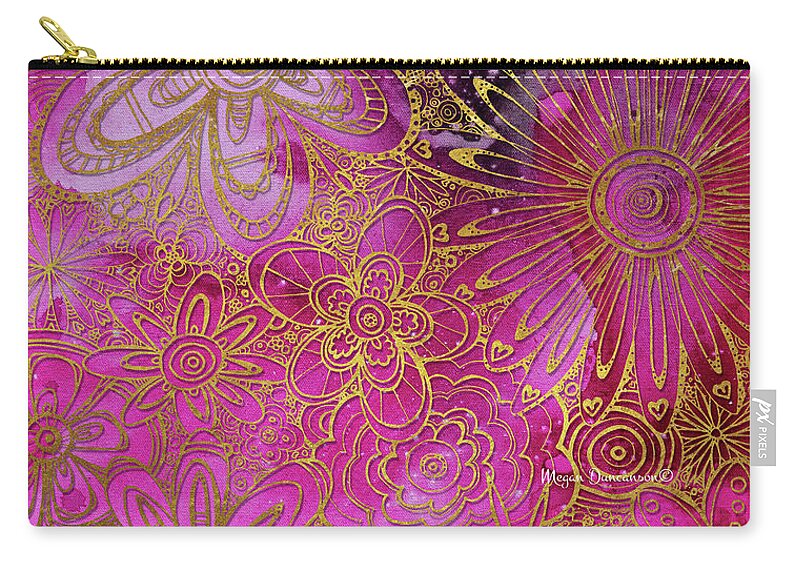 Gold Zip Pouch featuring the painting Metallic Gold and Pink Floral Pattern Design Golden Explosion by Megan Duncanson by Megan Aroon