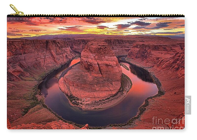 Horseshoe Bend Zip Pouch featuring the photograph Metallic Skies Over The Colorado by Adam Jewell