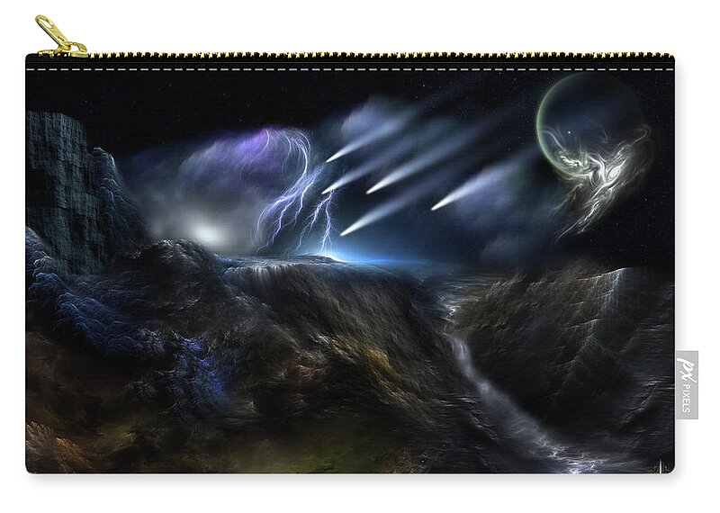 Meteorologist Carry-all Pouch featuring the digital art Meteors Fractal Art Composition by Rolando Burbon