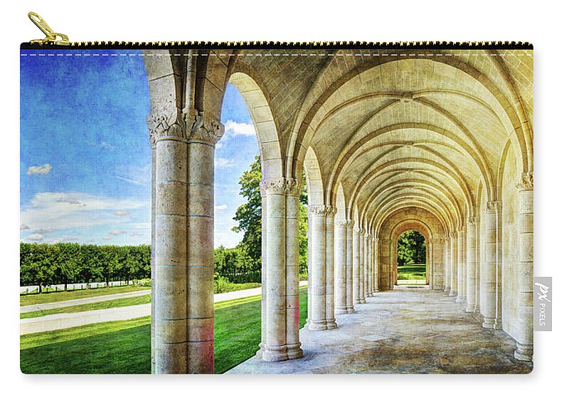 Meuse-argonne Zip Pouch featuring the photograph Meuse Argonne American Cemetery Memorial Loggia - Vintage by Weston Westmoreland